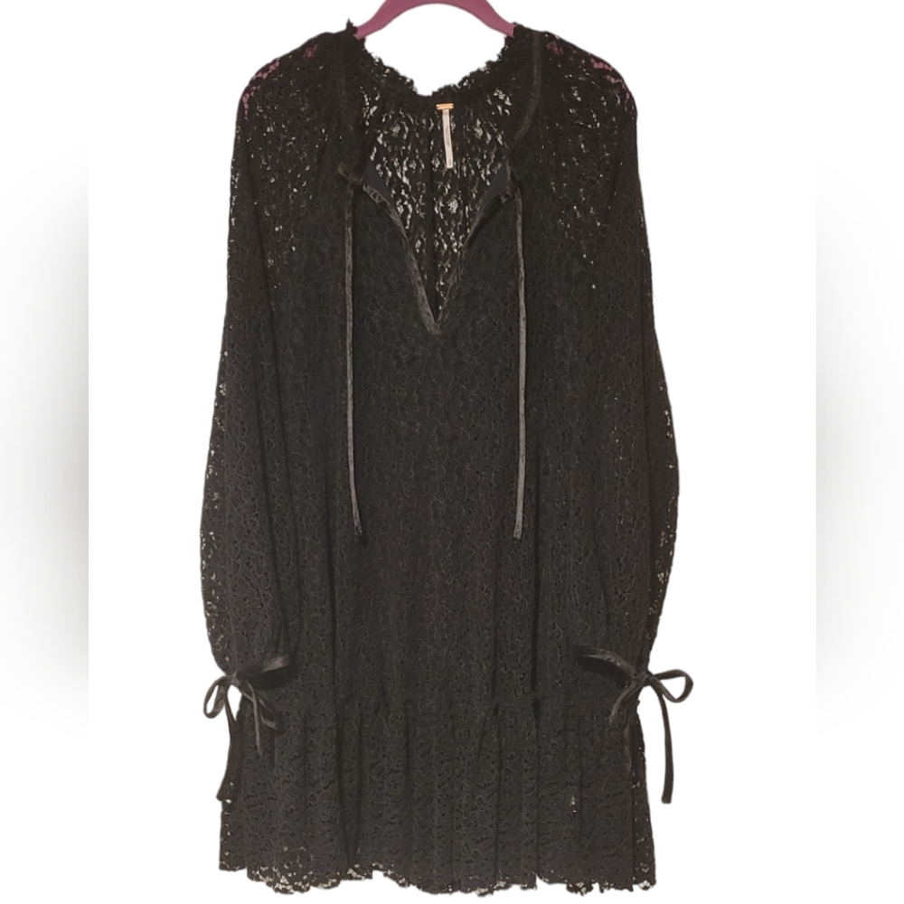Free People Jenny Mini Dress Size Medium Black Suede Lace